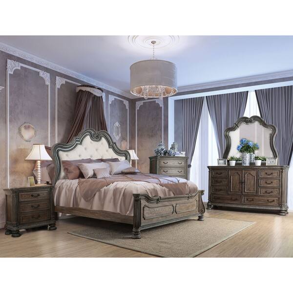 Furniture Of America Brey Traditional Brown Solid Wood Tufted Bed
