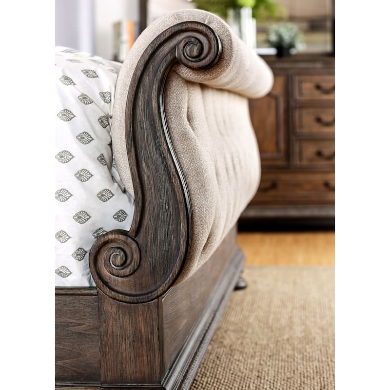 Furniture of America Brev Rustic Beige Tufted Fabric Sleigh Bed