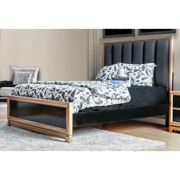Furniture of America Kazy Contemporary Black Fabric Tufted Panel Bed