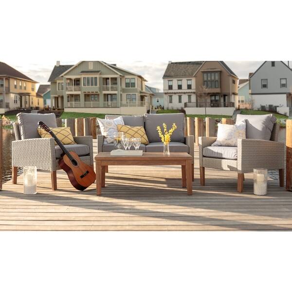 Shop 4 Piece Rattan And Eucalyptus Outdoor Set On Sale Free