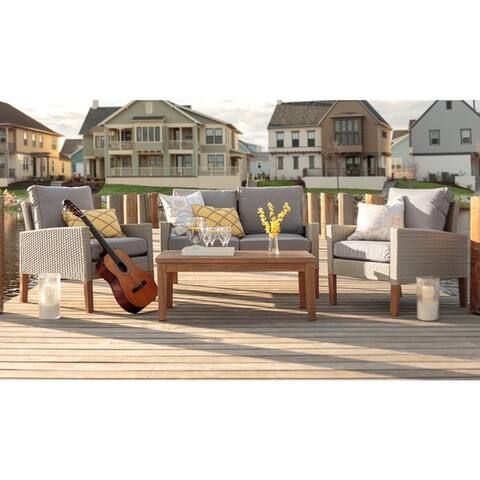 4-Piece Rattan and Eucalyptus Outdoor Set