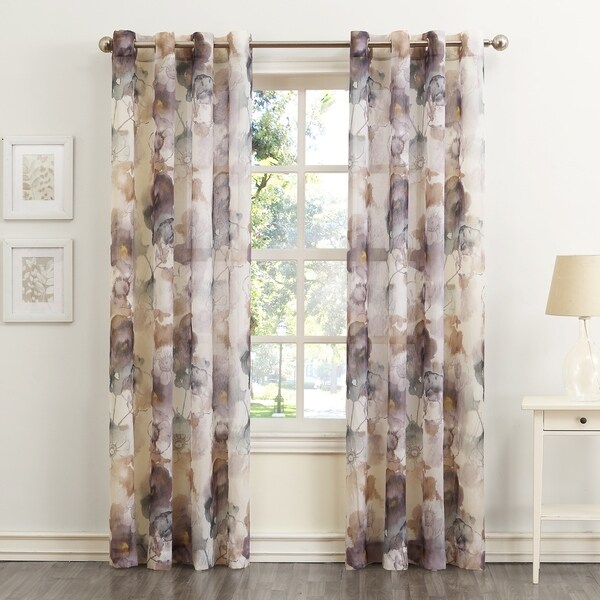 No. 918 Andorra Watercolor Floral Textured Sheer Single Curtain Panel