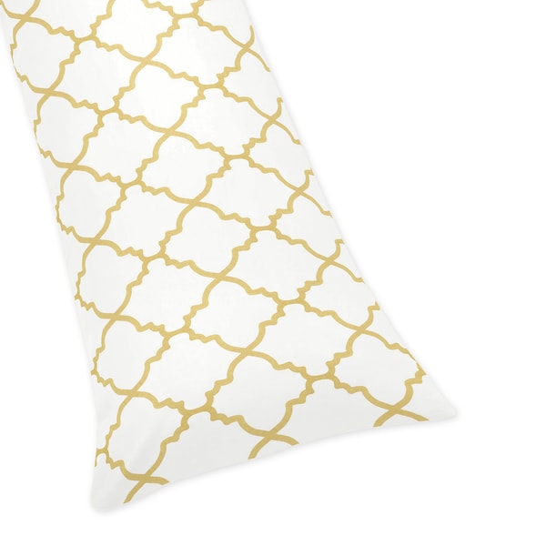 Sweet Jojo Designs White and Gold Trellis Collection Microfiber Body Pillow Case