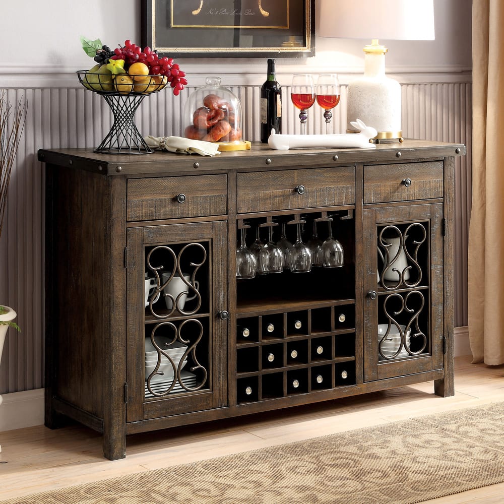 Furniture of America Tood Rustic Walnut Veneer 4-shelf Dining Server