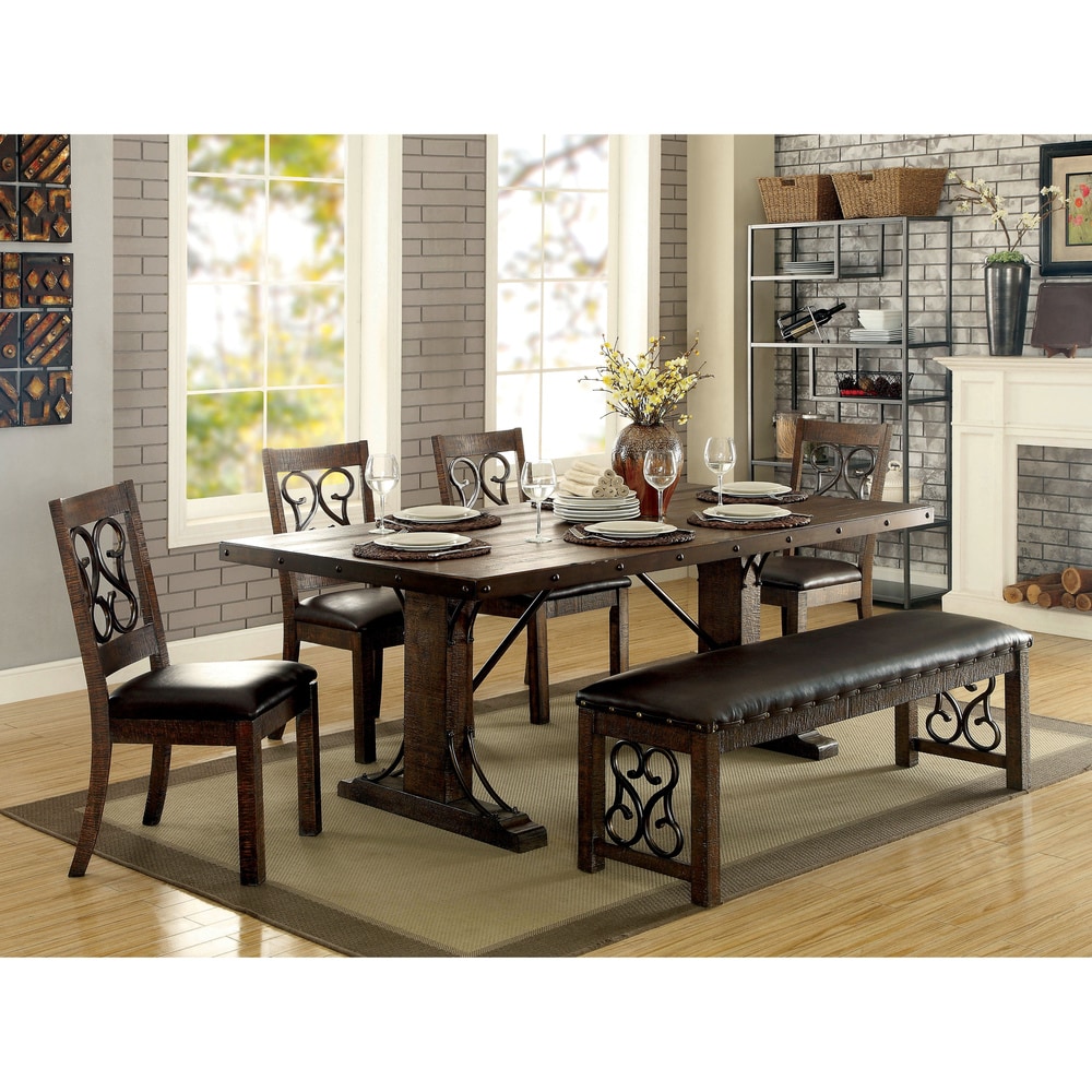 Furniture of America Tood Transitional Walnut 78-Inch Dining Table - Rustic Walnut