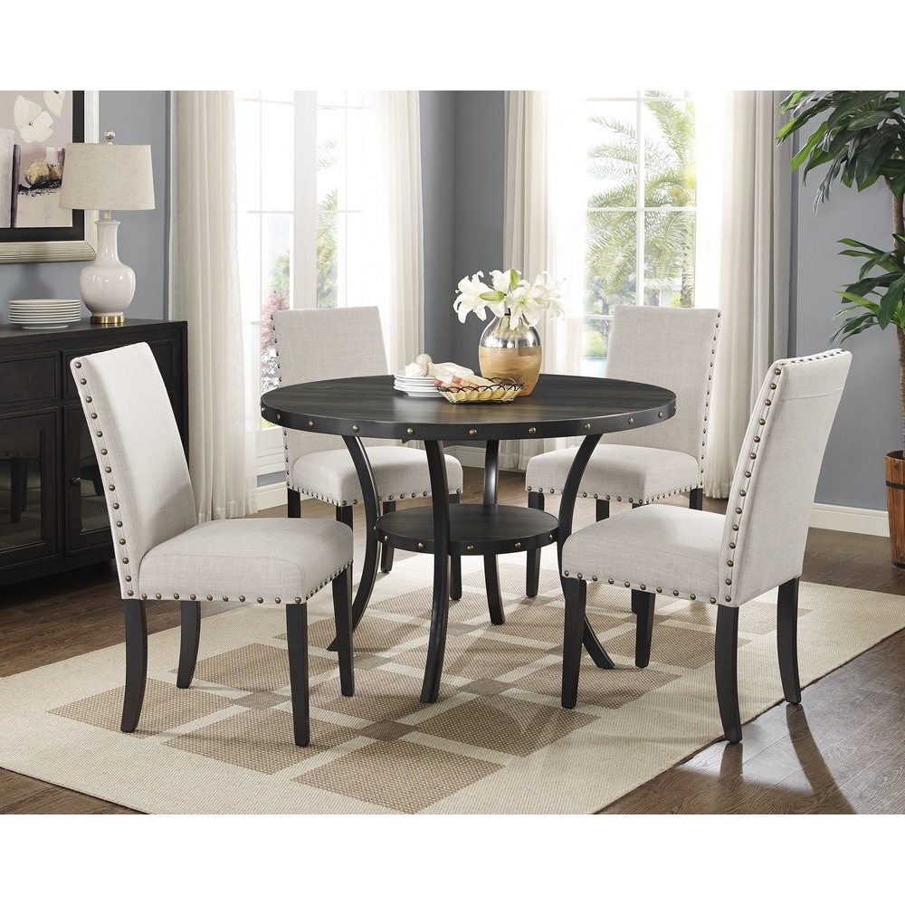 Roundhill Furniture Biony Espresso Wood 5-piece Dining Set with Nailhead Trim