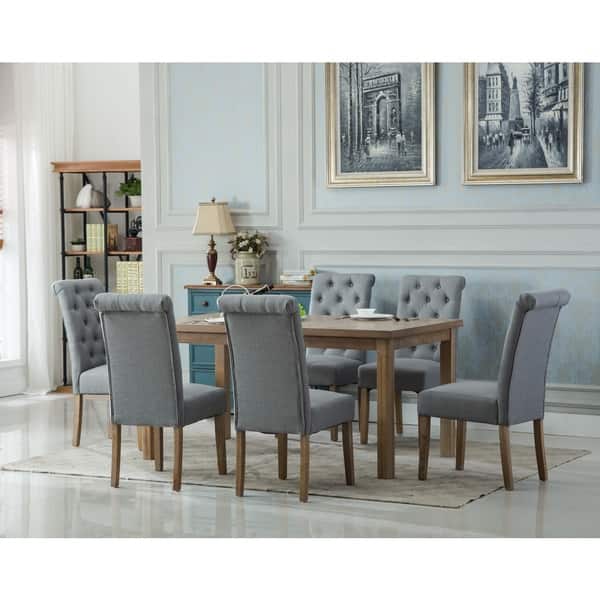 Monotanian Solid Wood Dining Table With 6 Tufted Chairs Overstock 14602686