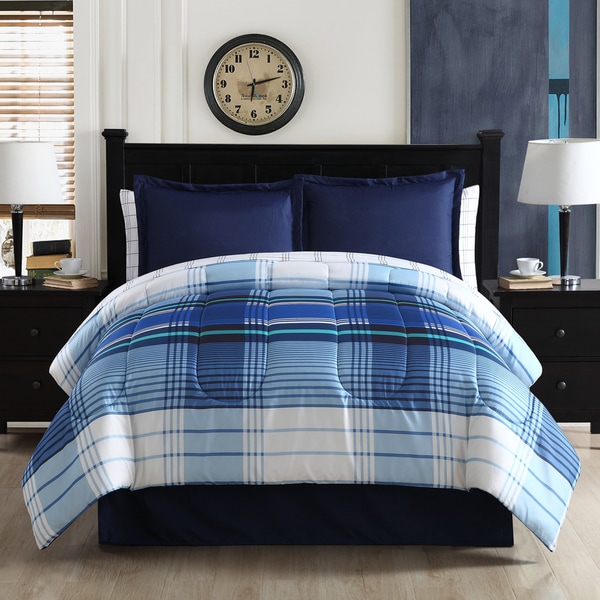 Blue Plaid Microfiber Bed in a Bag