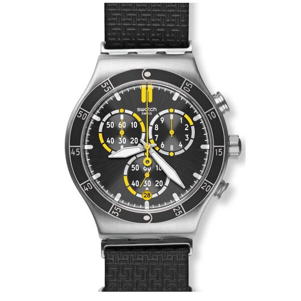 swatch black and orange watch