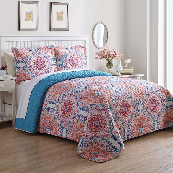 The Curated Nomad Audiffred Tangerine and Aqua Bedspread Set