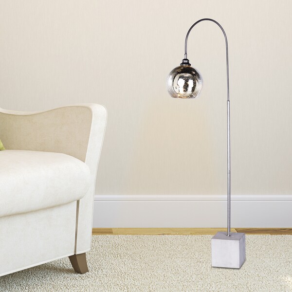Fangio Lighting's #1542 69 inch Arched Dark Silver Metal and Glass Floor Lamp with Modern Concrete Base