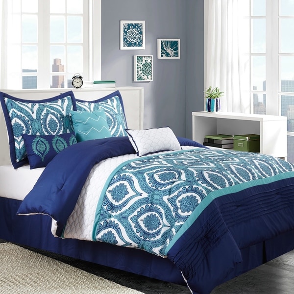 Odessa Blue Print 7-piece Comforter Set