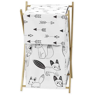 Sweet Jojo Designs Black and White Fox Collection Wood and Fabric Laundry Hamper