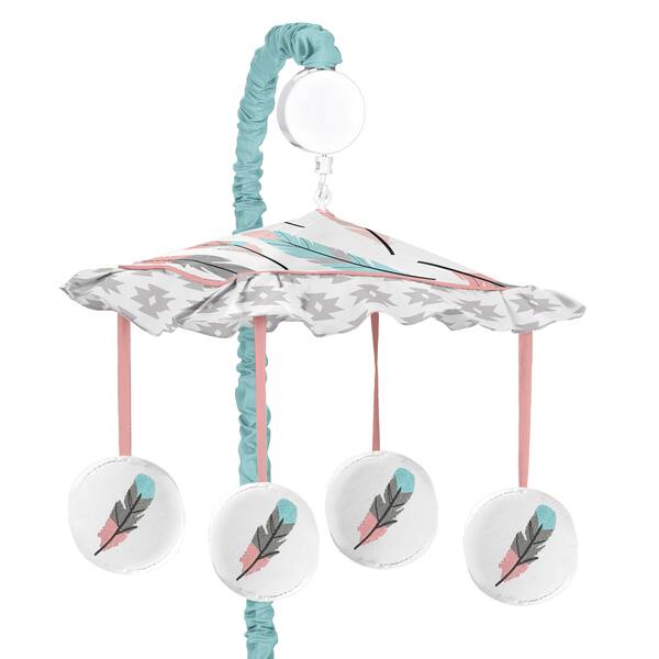 slide 1 of 1, Sweet Jojo Designs Feather Collection Fabric and Plastic Musical Mobile