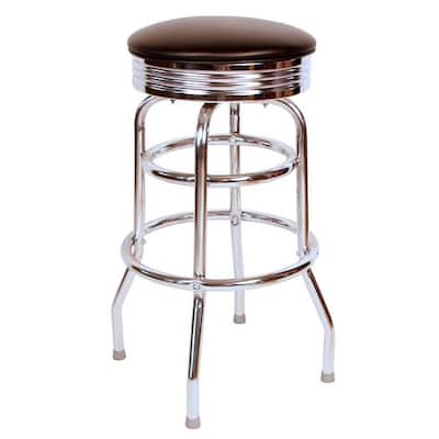 Retro Home Double Ring Chrome Pan Swivel 30" Bar Stool - Black