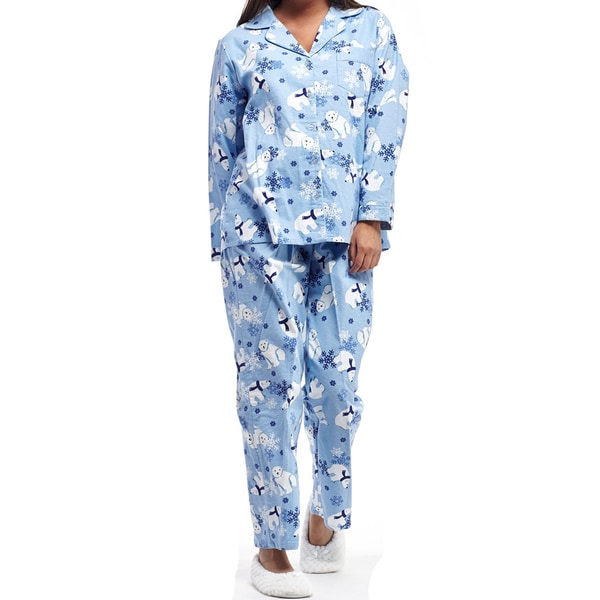 Shop La Cera Women's Polar Bear Flannel Plus Size Long Sleeve Pajama ...