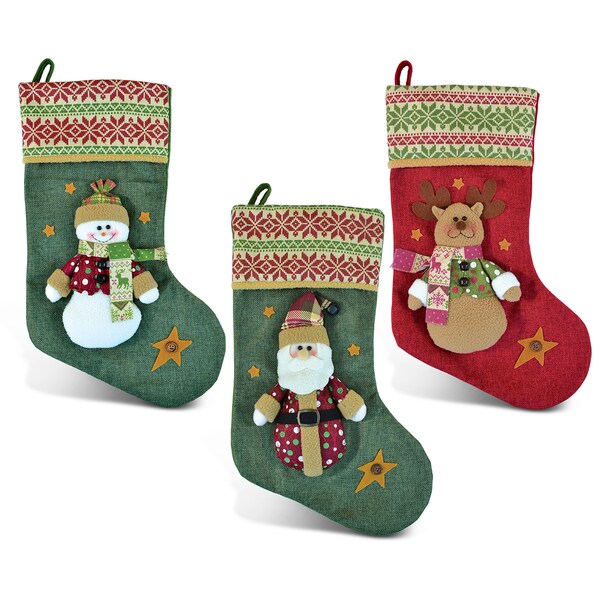 Shop Santa, Snowman, and Reindeer Christmas Stocking (Set of 3) - Free ...