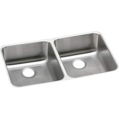 Elkay Lustertone Stainless Steel 31-3/4" x 16-1/2" x 5-3/8", Equal Double Bowl Undermount ADA Sink