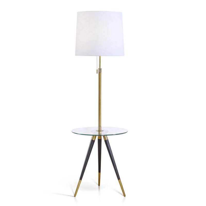 Premiere Antique Brass and Clear Glass Tripod Table Floor Lamp with Fabric Shade