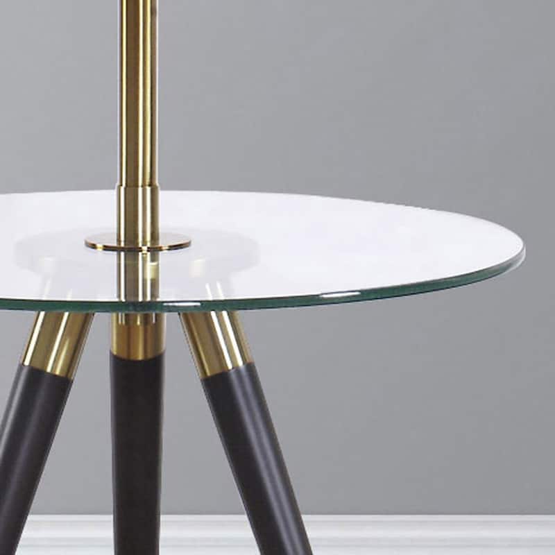 Premiere Antique Brass and Clear Glass Tripod Table Floor Lamp with Fabric Shade