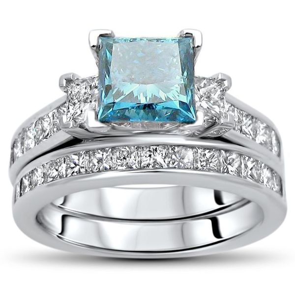 blue princess cut engagement rings