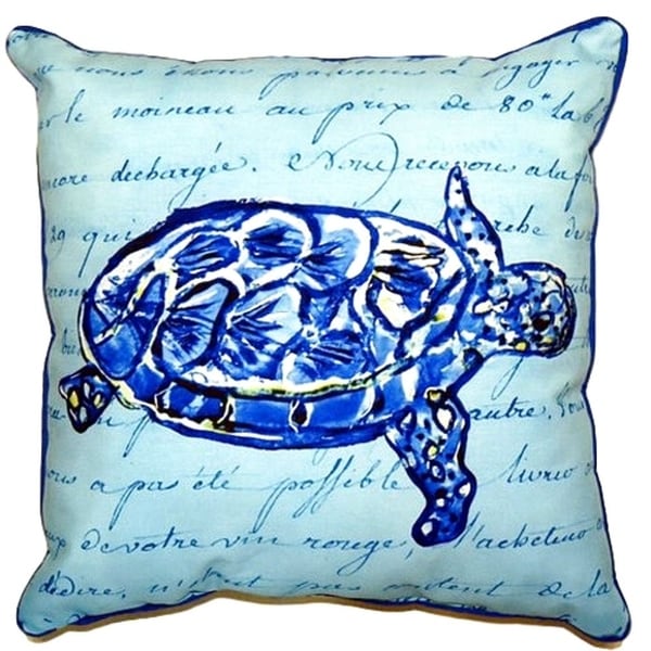 Sea Turtle Blue Script Small Indoor/ Outdoor Throw Pillow