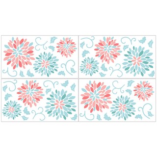 Sweet Jojo Designs Turquoise and Coral Emma Collection Floral Peel and ...