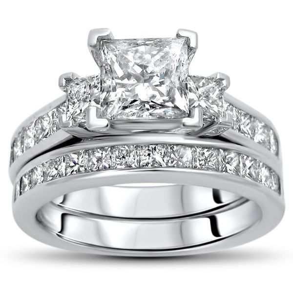 Noori Certified 14k Gold 2 1/2ct TDW Princess-cut Diamond Bridal Set - White