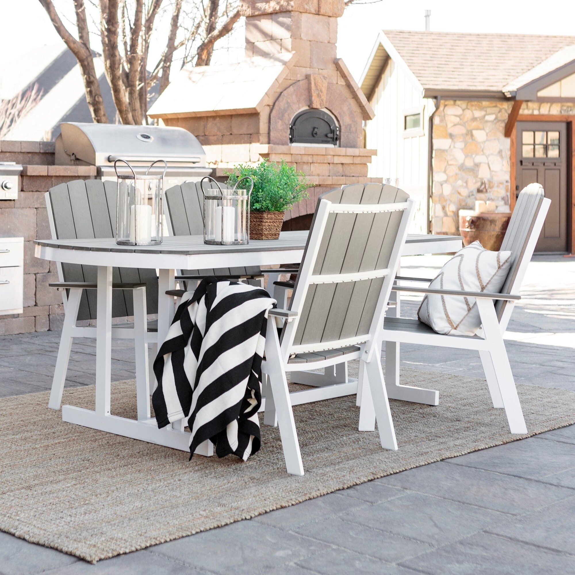 Shop 5 Piece Coastal Outdoor Dining Set Grey White Overstock 14605016