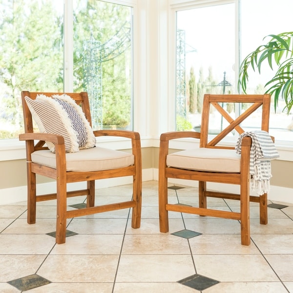 Shop X-Back Acacia Patio Chairs with Cushions (Set of 2) - On Sale