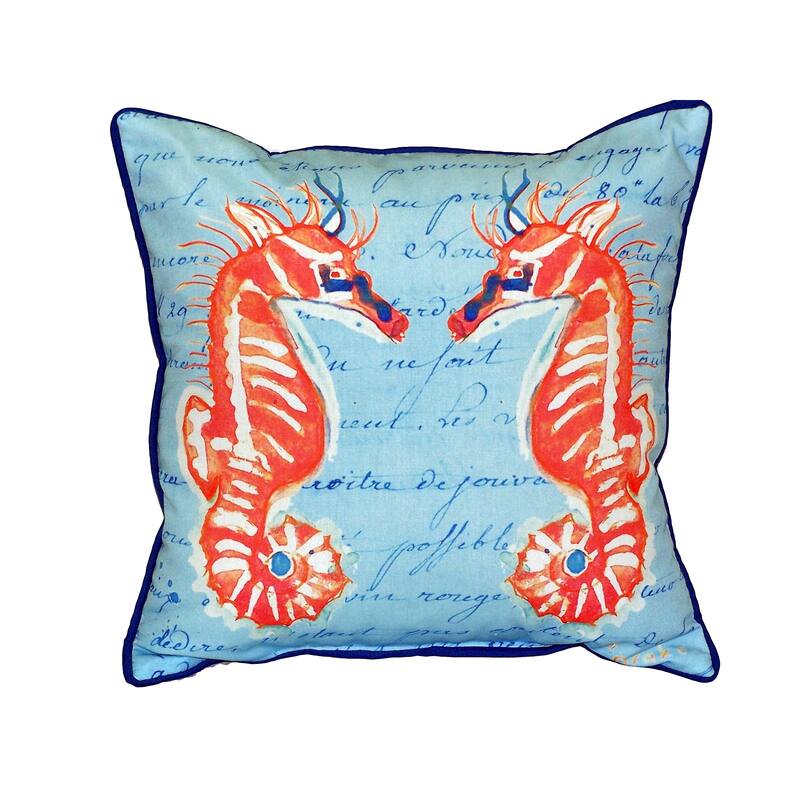 Coral Sea Horses Blue Small Indoor/ Outdoor Throw Pillow