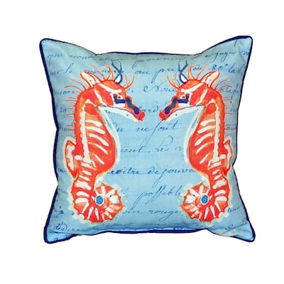 Coral Sea Horses Blue Small Indoor/ Outdoor Throw Pillow