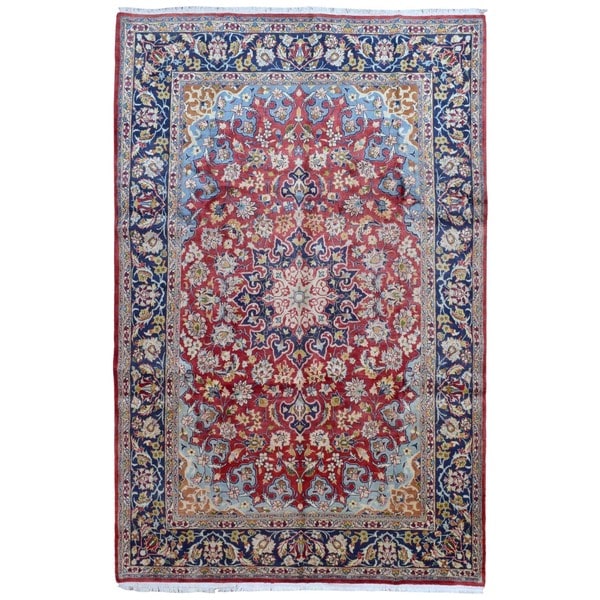 Finerugcollection Handmade Semi Antique Persian Isfahan Red Finerugcollection Handmade Semi Antique Persian Isfahan Red Blue Oriental Rug 7 X27