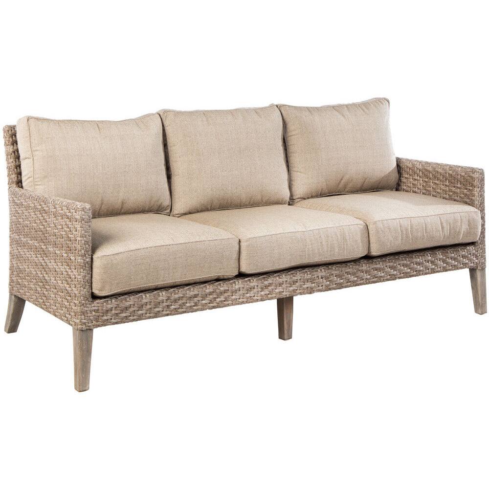 Cornwall Woven Wood Deep Seating Sofa with Sunbrella Cast Shale Cushion