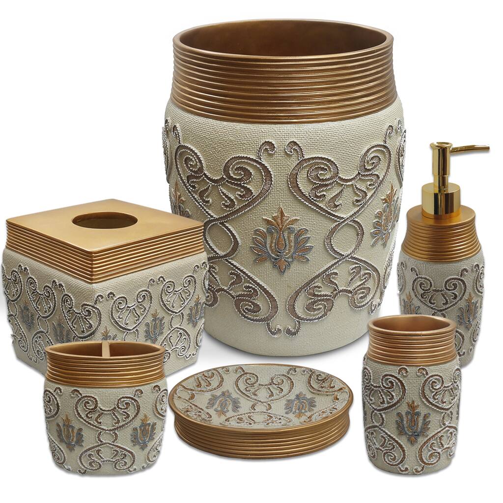 Savoy Gold/Cream Bath Accessory Set or Separates