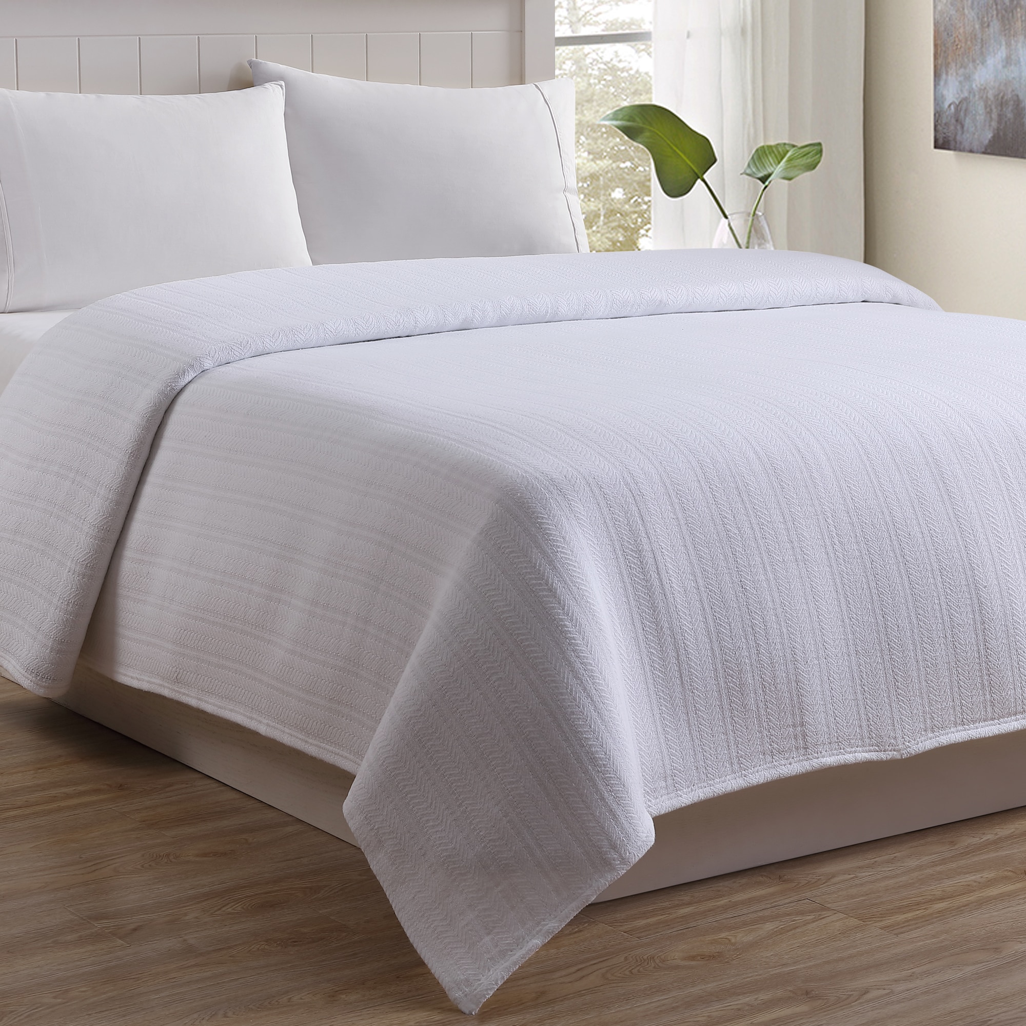 White Cotton Cable Woven Blanket Cozy Bed Full//Queen
