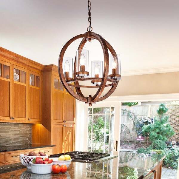 Benita 4-light Antique Copper Iron Orb Chandelier