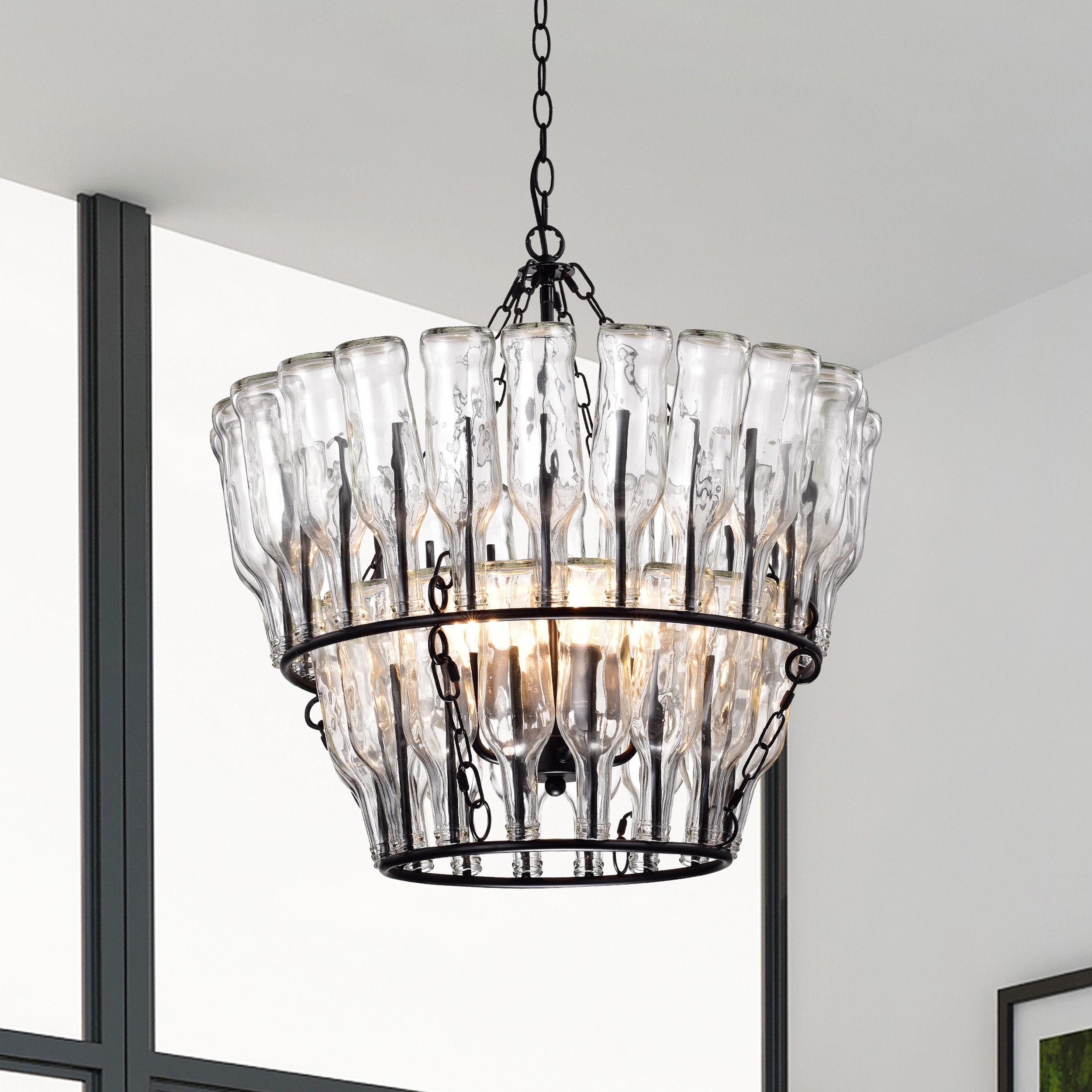 Giuliana Antique Black Two-tier Clear Glass Bottle Chandelier (Two-tier, Clear Glass, Antique Black) - Chandeliers For Bedrooms by Overstock.com
