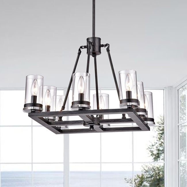 Daniela Antique Black Square 8-light Clear Glass Cylinder Chandelier (Square, 8-light, Clear Glass, Cylinder Chandelier) - Chandeliers For Bedrooms by Overstock.com