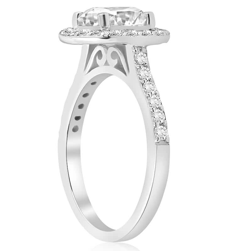 14k White Gold 2 ct TDW Diamond Cushion Halo Clarity Enhanced Engagement Ring