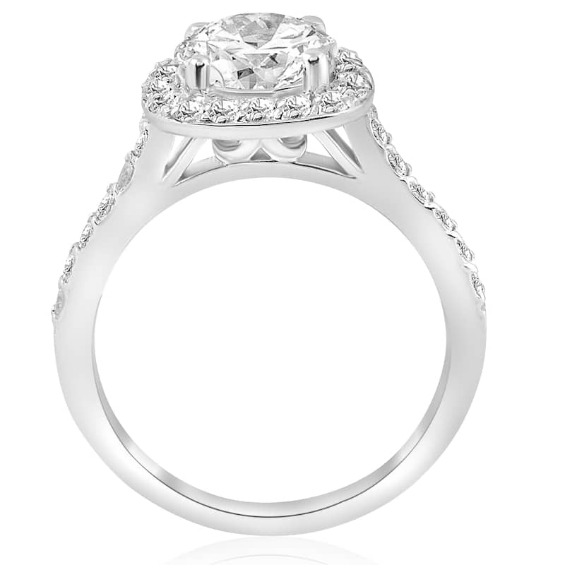 14k White Gold 2 ct TDW Diamond Cushion Halo Clarity Enhanced Engagement Ring