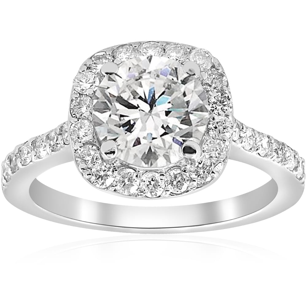 Bliss Diamond 14k White Gold 2 ct TDW Diamond Cushion Halo Clarity Enhanced Engagement Ring