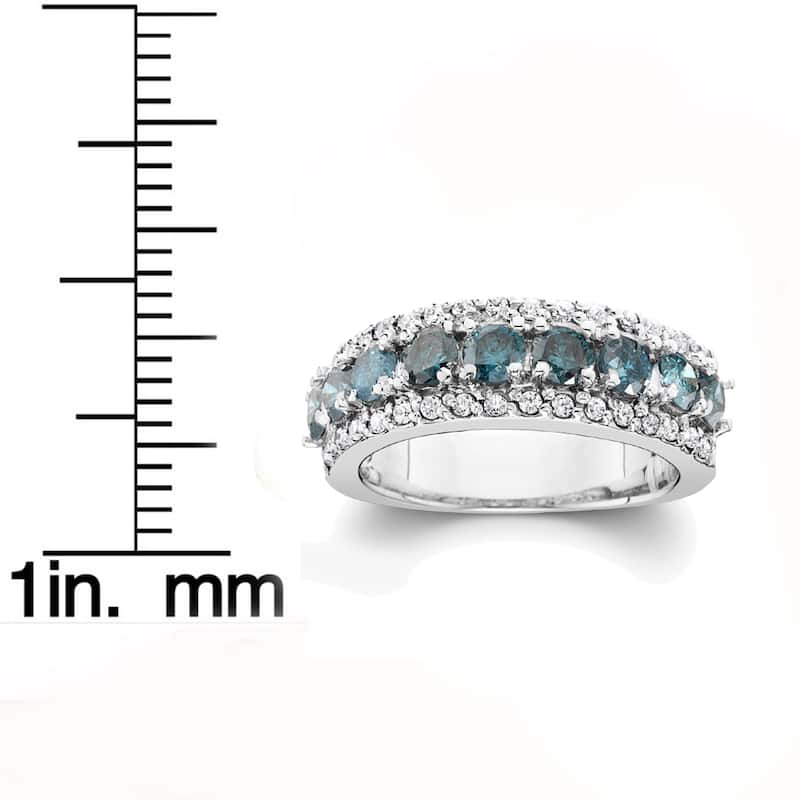 14k White Gold 1 1/2 ct TDW Blue & White Diamond Wedding Ring This women's Anniversary Stackable Band (I-J,I2-I3)