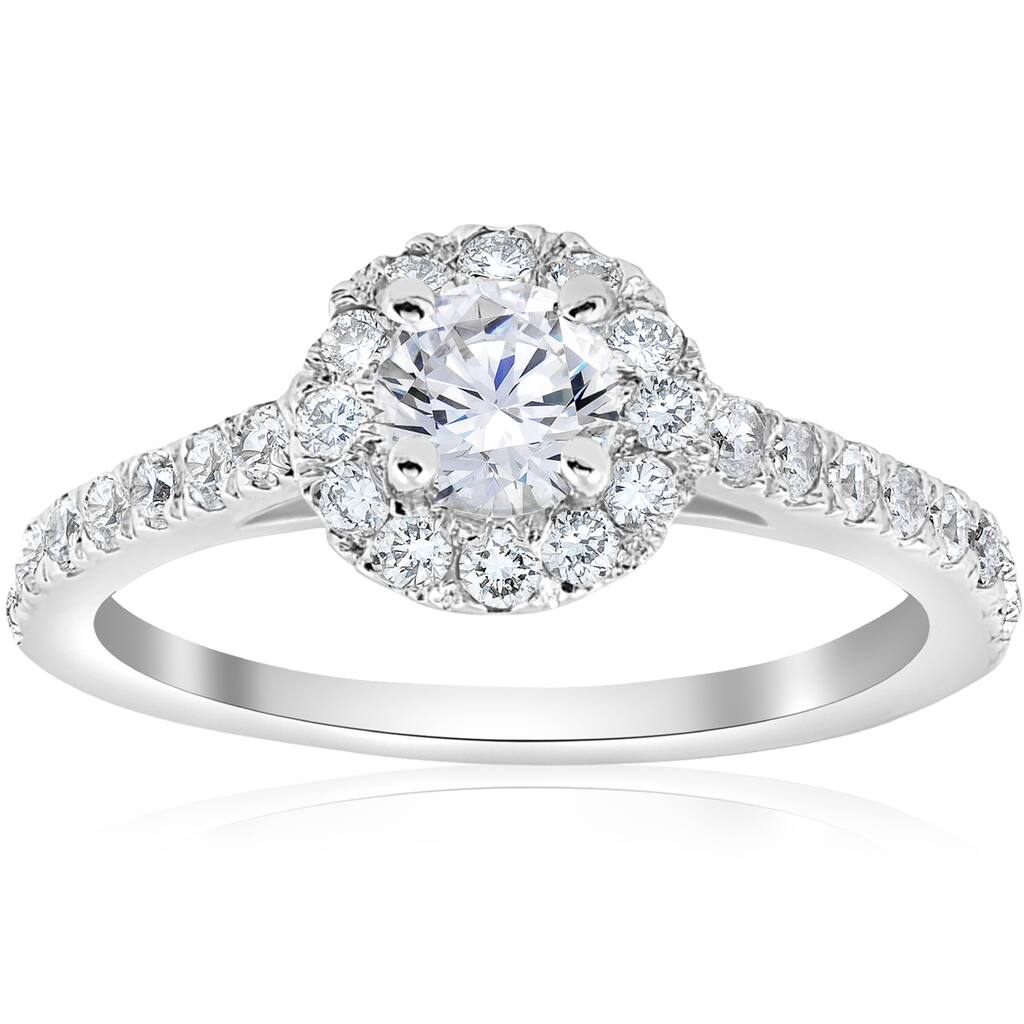 14k White Gold 3/4 ct TDW Halo Diamond Split Engagement Ring