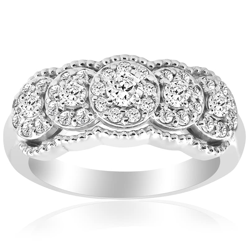 14k White Gold 1 ct TDW Diamond Wide Halo Wedding Anniversary Womens Stackable Ring