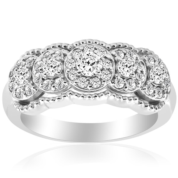 14k White Gold 1 ct TDW Diamond Wide Halo Wedding Anniversary Womens Stackable Ring