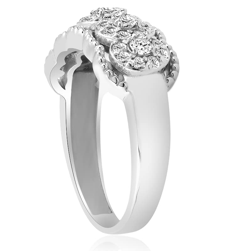14k White Gold 1 ct TDW Diamond Wide Halo Wedding Anniversary Womens Stackable Ring