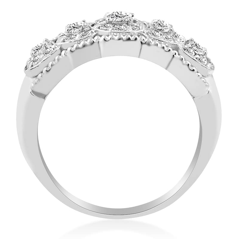 14k White Gold 1 ct TDW Diamond Wide Halo Wedding Anniversary Womens Stackable Ring