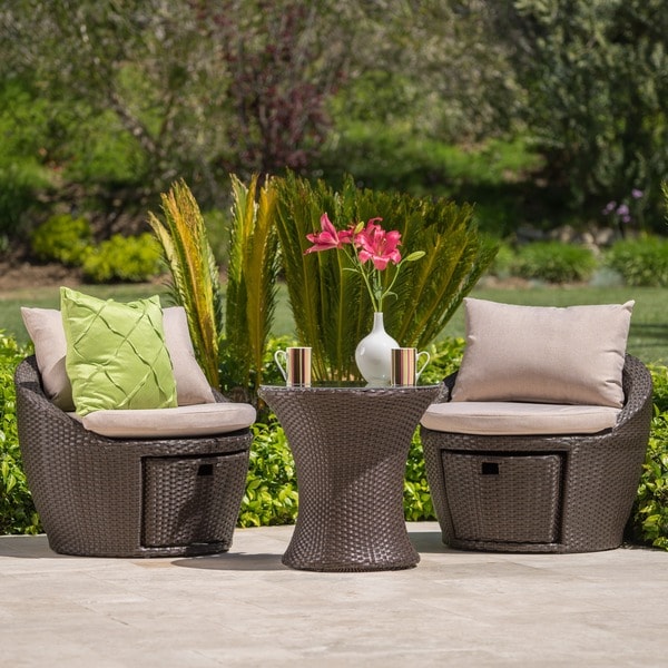 Porto Fino Outdoor 3-piece Wicker Bistro Chat Set with Cushions and Storage by Christopher Knight Home