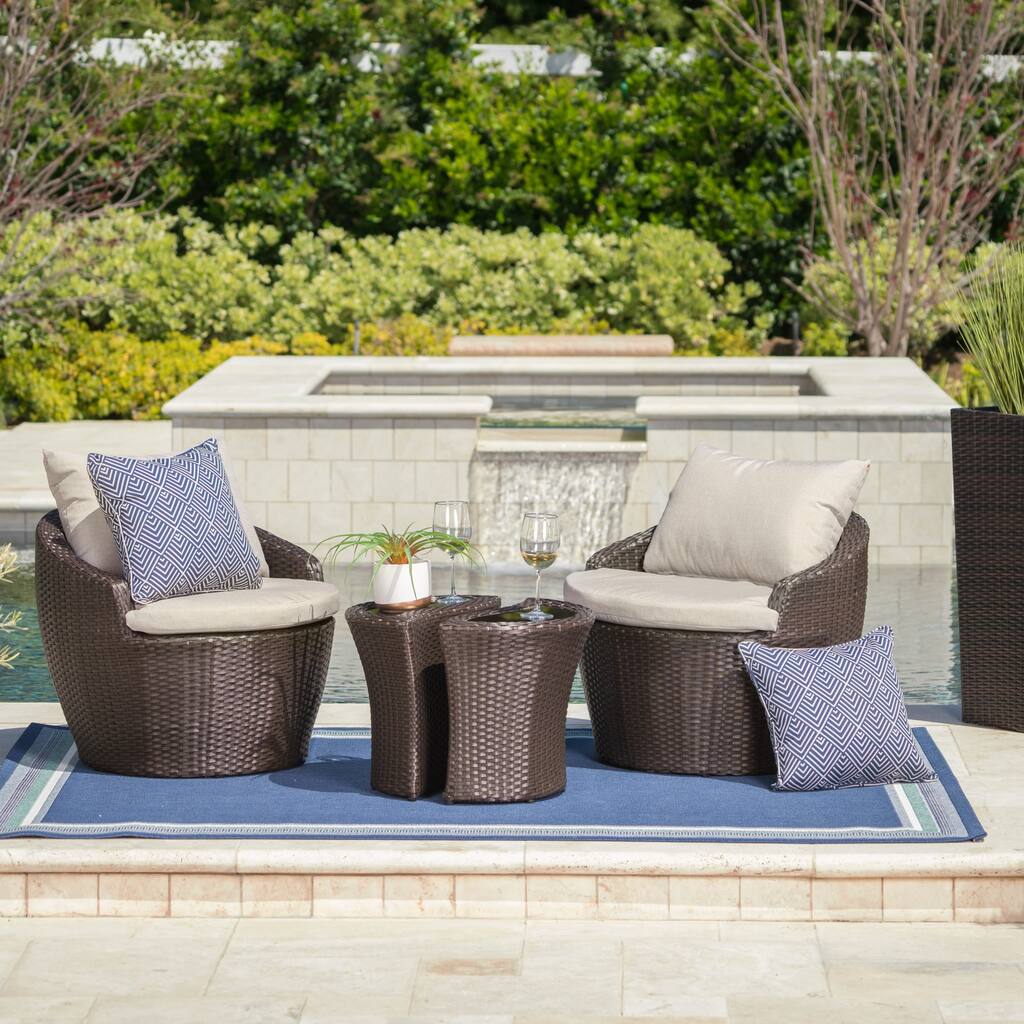 Costa Rica Outdoor 4-piece Wicker Bistro Chat Set with Cushions by Christopher Knight Home